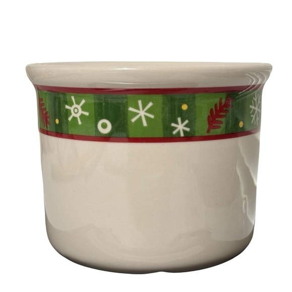 Longaberger Crock Christmas Holly Berry Snowflake Pottery Red Green White 1 Pint - Picture 1 of 4